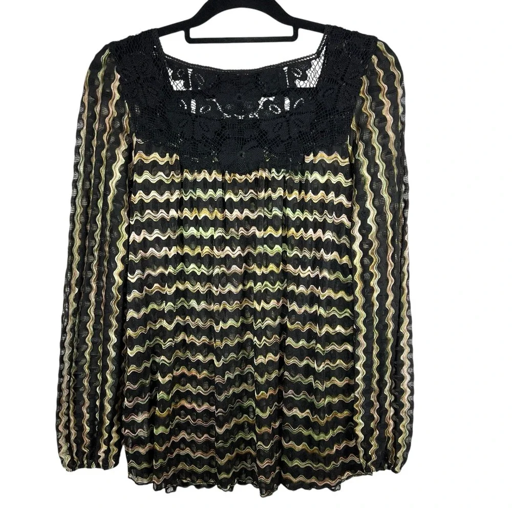 New Romantics Free People Chevron Knit Crochet Lace Beaded Blouse Loose Sz Small